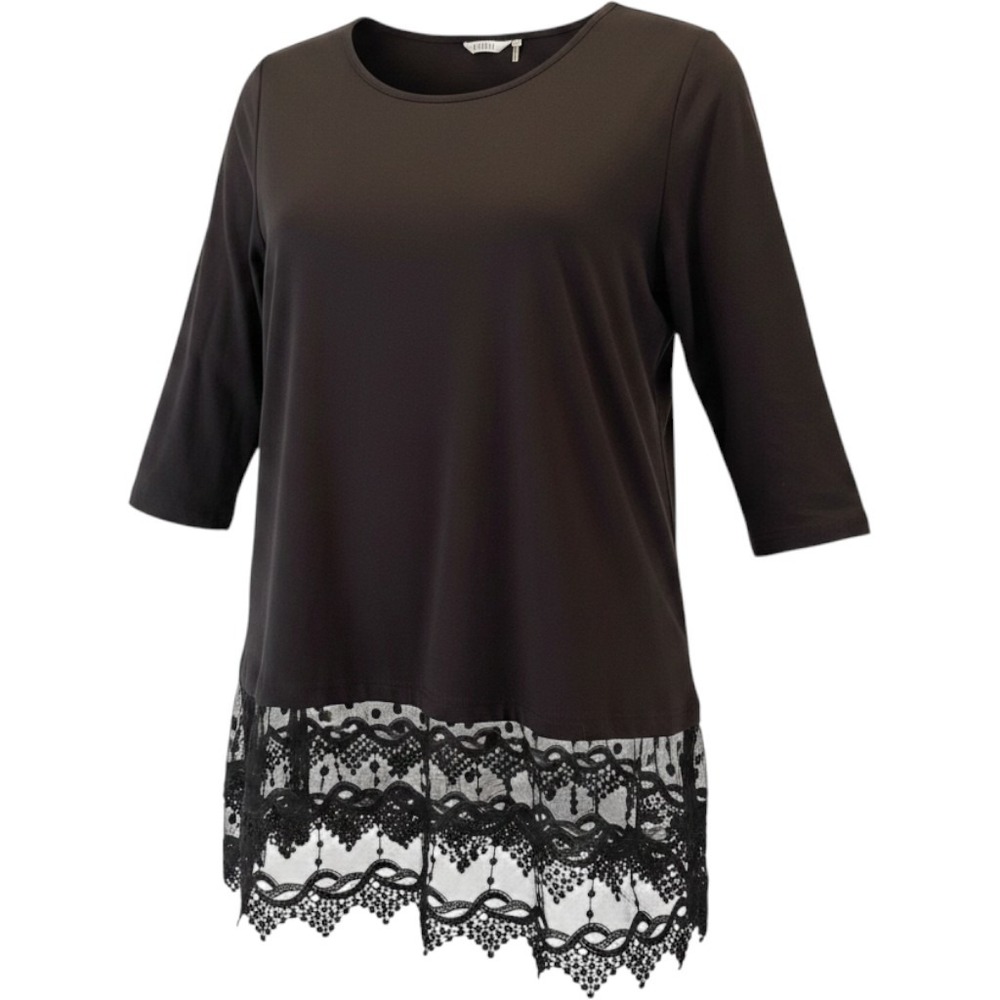 Kaktus Womens Black Lace Mesh Hem 3/4 Sleeve Scoop Neck Knit Top XL RN93771